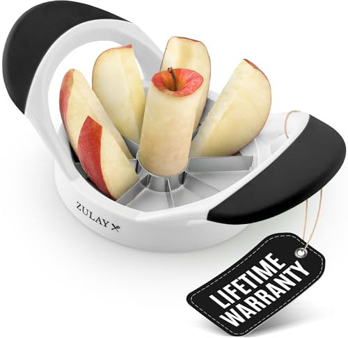 Zulay Kitchen 8 Blade Apple Slicer and Corer - Easy Grip Apple Cutter with Stainless Steel Blades - Fast Usage Tool - Saves Time & Effort - Black/White