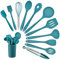 Silicone Kitchen Utensil Set, Homikit 12 Piece Cooking Utensils with Holder, Heat Resistant Kitchen Tools Spatulas Set for Cooking Baking Mixing, Safe for Non Stick Cookware (Dark Blue)