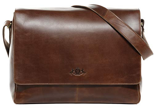 SID & VAIN große Laptoptasche Messenger Bag echt Leder - 15 Zoll Laptop Business-Tasche Spencer - Umhängetasche mit extra Laptop-Hülle - Ledertasche Herren Damen braun handgefertigt
