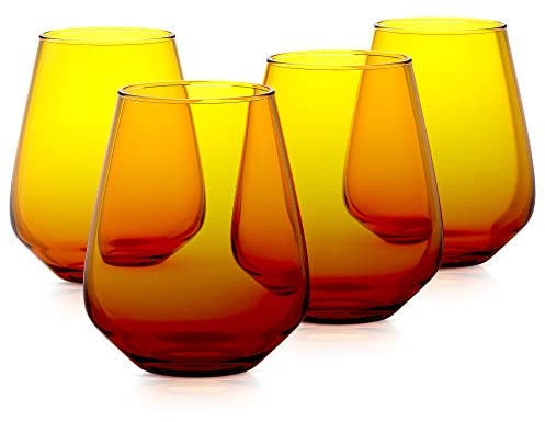 RAKLE Set di 4 bicchieri da vino senza gambo, lussuosi bicchieri da vino marrone sfumato, 400 ml, ideale per eventi speciali, feste a tema, tavolino, uso quotidiano – design moderno ed elegante