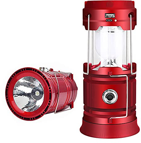 YZOTEK Portable Solar Camping Lantern Flashlights - Collapsible USB Rechargeable Tent Lamp, Night Emergency LED Lighting with 2 Power Supply Modes Support Charging for Phone(1 Pack)