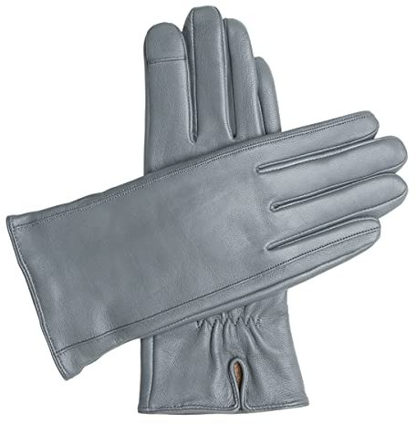 Downholme Touchscreen-Lederhandschuhe mit Innenfutter aus Kaschmir für Damen (Grau, L)
