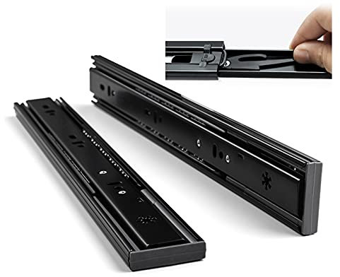 Duchunsheng 1 Paar Schublade Selbsteinzug Schubladenführung Schwerlastauszug Führungen Mit Kugellager, Seitliche Montag Teleskopschienen Schwerlast Schwarz Metall Gleitschienen (Size : 250mm)