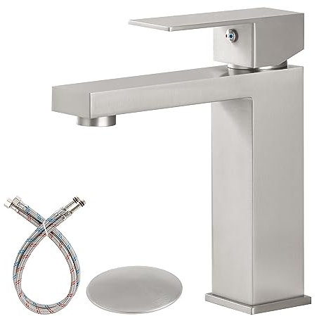 Airuida Robinet d'évier de salle de bain à un trou en nickel brossé - Robinet d'évier à bol court - Robinet d'évier à poignée unique - Robinet de salle de bain pour camping-car - Robinet mélangeur de