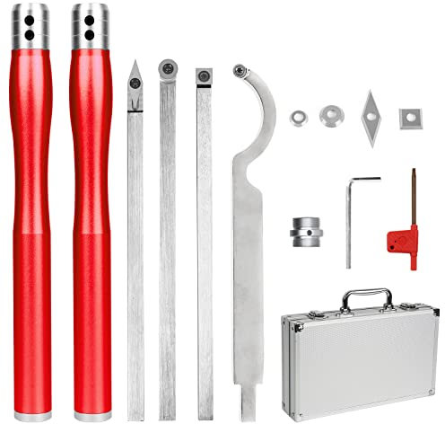 Drechseleisen Set Drechselwerkzeug Drehmeißel für Holz, Hartmetall Drehmaschinen Holzdrehwerkzeug mit Wendeschneidplatten Vierkant/Diamantform/Rund, Drehwerkzeuge Drechselzubehör (Rot-B)