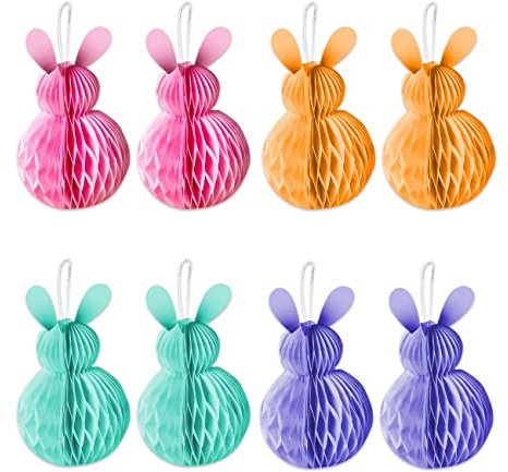 Papierdrachen 8 Osterhasen aus Seidenpapier zum Aufhängen und Dekorieren - Größe 10x5cm inkl Band - ideale Osterdekoration für Sträucher und Äste - wiederverwendbar - bunt - Set 6