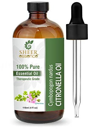 Sheer Essence Ätherische Öle, 118 ml, 100 % rein und natürlich, therapeutisches Öl, große Flasche mit Premium-Glaspipette (Citronella-Öl)