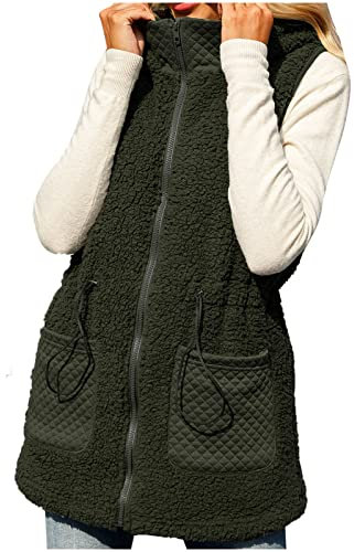 TURWXGSO Women's Gilets and Body Warmer UK Sale Soft Warm Fleece Body Warmer Clearance Sleeveless Jackets for Ladies Solid Color Zip up Waistcoats with Pockets