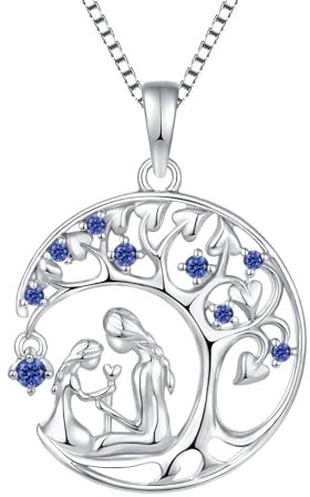 YL Collier Mère et Fille Dezember Pierre de naissance Tansanit Pendentif Arbre de Vie en Argent 925 pour Femme Maman