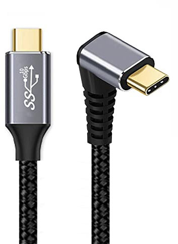 cablecc Câble de données USB-C mâle de type C vers le haut coudé vers le bas vers USB 3.1 mâle 10 Gbit/s 100 W pour ordinateur portable et téléphone 50 cm