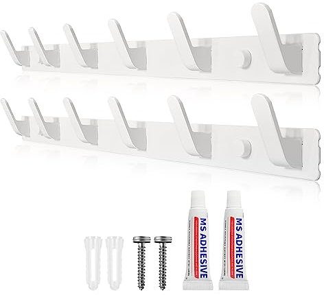 Sevenpers Kleiderhaken Weiß Garderobenhaken Hakenleiste mit 12 Haken Stabile Garderobenleiste für Jacken, Mäntel, Taschen, Hüte und Schals bieten und Mehr