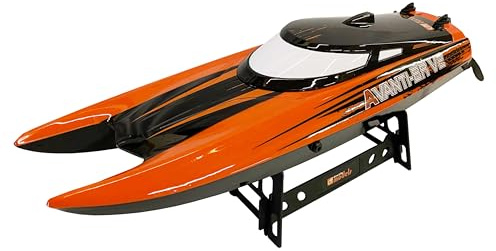 DF Models Avanti BR V2 Boot Brushed RTR (LxBxH 44x12x10 cm, ca. 580 g, ab 14 Jahren, inkl. Akku und USB Ladekabel, ferngesteuertes Racing-Katamaran, Spielzeug) 3640, Orange