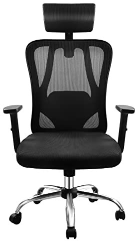 FODEXAZY Bürostuhl Ergonomischer Schreibtischstuhl mit Verstellbarer, Kopfstütze, Lendenwirbelstütze, Armlehnen, Drehstuhl Wippfunktion, Mesh Bürostuhl 150kg