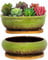 ARTKETTY Pots de Fleurs en céramique avec Plateau de Drainage en Bambou, 1 Pot de Fleurs rectangulaire + 1 Pot de Fleurs Rond pour intérieur (Vert)
