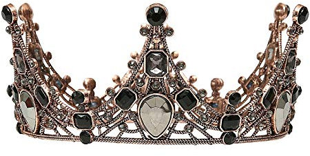 Barock Krone Vintage Runde Tiara Retro Gothic Strass Schwarze Königin Krone für Hochzeit Festival Party Haarschmuck für Frauen Erwachsene