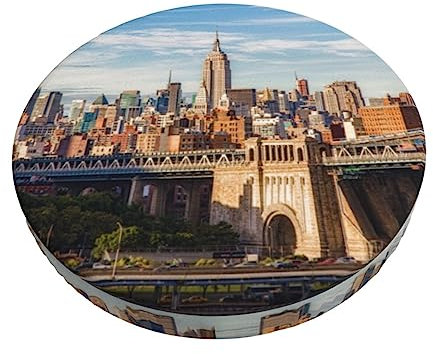 TOMPPY New York City bedruckte runde Hocker-Bezüge, rutschfest, waschbar, elastische Barstuhlhussen für Zuhause, Bar, Hotel, 35,6 cm