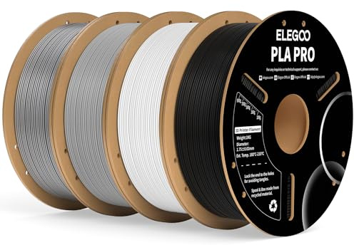 ELEGOO PLA PRO Filament 1,75mm 4kg Schwarz/Weiß/Grau/Silber | Verbesserte Steifigkeit 3D-Druckmaterialien, Maßgenauigkeit +/- 0,02mm, Passt für die Meisten 3D-Drucker, 1kg Spule (2.2lbs)
