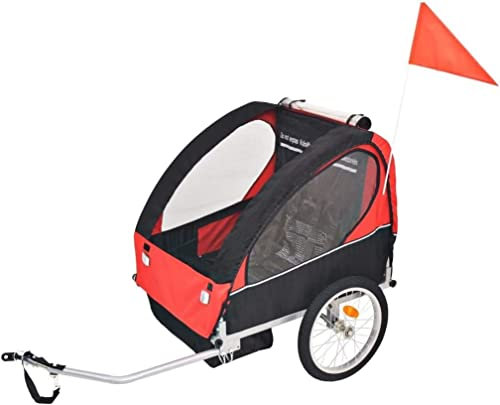 Fahrrad anhänger Zusammenklappbarer Kinder-Fahrradanhänger, 5-Punkt-Sicherheitsgurtsystem, Outdoor-Freizeit, Radfahren, Fahrradzubehör, Fahrradanhänger, Rot Und Schwarz, 30 Kg