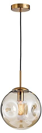 NICRX Lámpara colgante esférica con bola de cristal, lámpara de techo colgante con base dorada y globo de cristal (20cm, Ámbar)