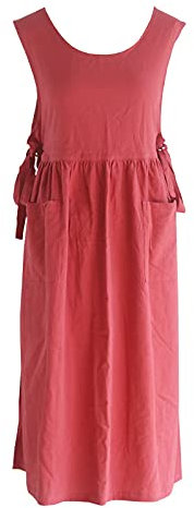 CHAILIQIANGG Damenschürze, große Größe, Schürze aus Baumwolle, Leinen, gewaschen, mit 2 Taschen, einfarbig, japanische Kochschürze, Damenweste, Arbeitsschürze, verstellbare Arbeitsschürze, rot, 130 cm