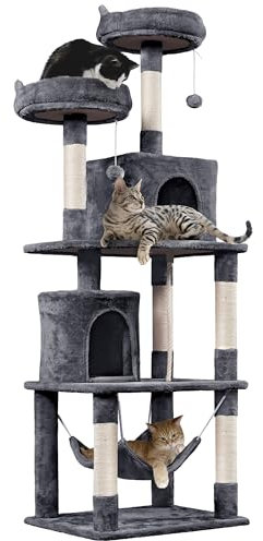 Yaheetech Albero Tiragraffi per Gatti Adulti Grandi Medi con Giocattolo 179 cm 2 Palle Cuccia Graffiatoio in Corda Sisal Grigio Scuro