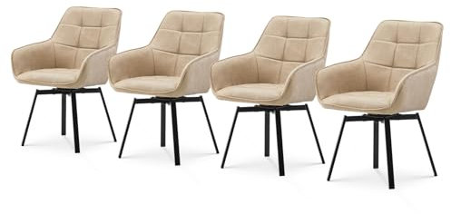 TUKAILAI Esszimmerstühle Drehbar 4er Set, Drehstuhl esszimmer Kunstleder mit Armlehnen Rückenlehne Gepolsterter Sitz Metallbeine, Armlehnstuhl Küchenstühle Polsterstuhl Sessel für Küche (Beige)