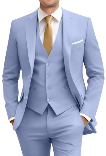 Amyox Slim Fit 3-teiliger Anzug für Herren, zwei Knöpfe, Business Hochzeits-Smoking, Anzug-Set, Jacke, Weste, Hose, mit Krawatte