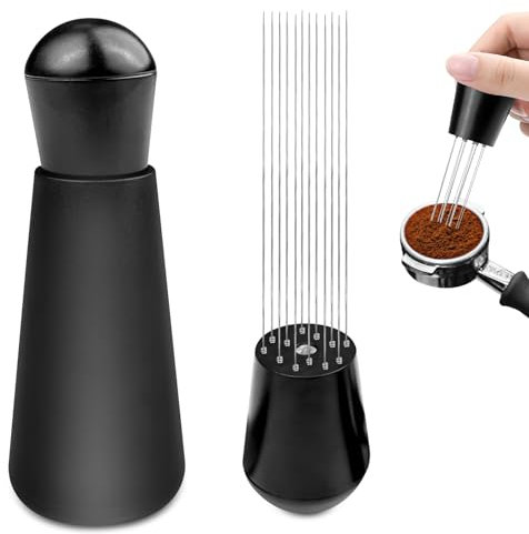 WinGluge Espresso Nadel, Tool Espresso, Espressos Nadel Verteilers, Nadels Kaffee Tamper, Kaffeerührer Nadel, Kaffeeverteiler, mit 12 Feinen Nadeln Abnehmbar, Coffee Distributor Tamper Matt-Schwarz