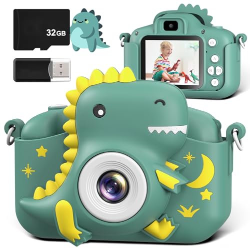 GREENKINDER Appareil Photo pour Enfants, écran de 2,0 avec Carte de 32 Go, Appareil Photo numérique HD 20 MP et 1080P Selfie pour Enfants, Cadeaux Dinosaures pour garçons et Filles de 3 à 12 Ans