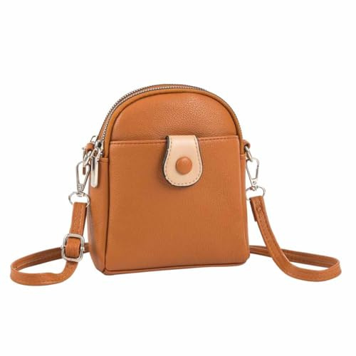 ITALYSHOP24 OBC Damen Tasche Crossbody Umhängetasche Bodybag Schultertasche Minibag Handytasche Crossover Kunstleder Handtasche Gürteltasche Abendtasche Cognac