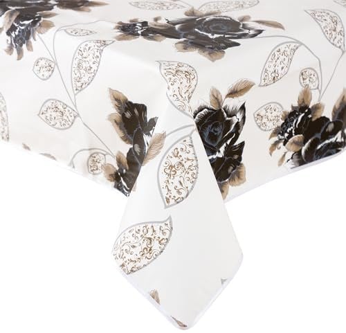 texpot Wachstuch 130 x 260 cm mit Blüten abwaschbar mit Saum Polyester Gartentischdecke