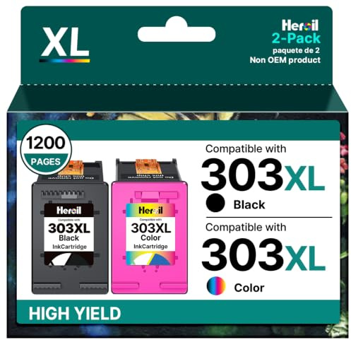 Heroil 303 XL 303XL Cartuchos de Tinta para HP 303 XL Negro e Color Pack para HP 303 Negro para HP Envy Photo 6230 6220 7830 6232 7130 7134 6234 6222 6255 6258 6552 7120 (Negro Color,2-Pack)