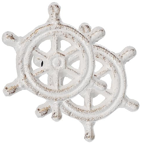 ANDRESLAD Gusseisen Kleiderschrankgriff 2 Stück Weißer Schiffsruder Türgriff Schubladenzug Möbelknopf Mediterraner Stil Für Schränke Küchenschränke Vitrinen