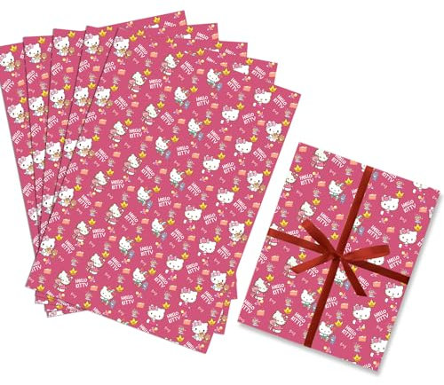 HOOKTA 5 Blätter Kitty Geschenkpapier 51 x 75 cm Kraftpapier langlebig Kitty Geschenkpapierbögen für Kindergeburtstage Party Festliche Dekoration (Roter Kuchen)