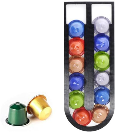 Supporti per Capsule, Portacapsule, Porta Capsule per Caffè, Capsule Dispenser, Non è Necessario Praticare Fori Nel Muro, Può Contenere Fino a 12 Capsule di Caffè, Nero, 24 x 9.4cm