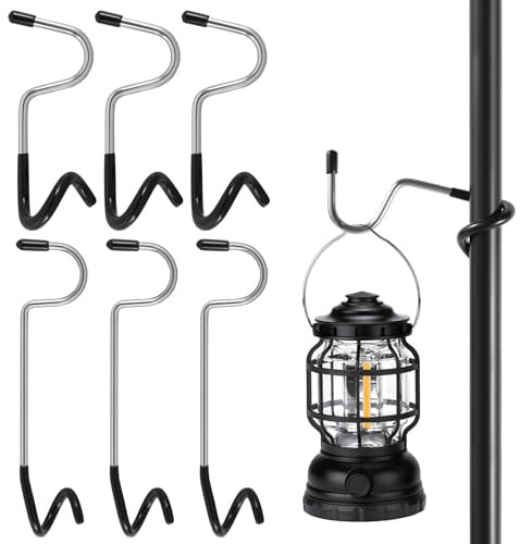 NIHUIFDPY 6Pcs Camping Hook Hanger, Stainless Steel Outdoor Lantern Lamp Hanger, 3 Big & 3 Small S Shape Non Slip Tent Pole Post Hook Hanging for Fishing Camping Travelling Adventure