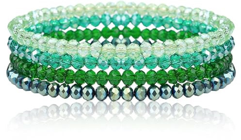 Damen Kristall Perlen Armband, Mehrschichtiges Buntes Perlenarmband, Armband Grün, Bunte Armbänder Damen, Boho Danksagungsgeschenk für Damen, Partner Freundschaftsarmband, 7 Zoll Passform (Grün)