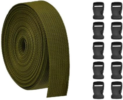 SLTAXAR Sangle Nylon 25mm 5m, Sangle Nylon 25mm vert Boucle Plastique Clip Clips Boucle en Plastique Boucle Attache Rapide Fermeture Clip pour Mallettes de Transport Colliers pour Chiens