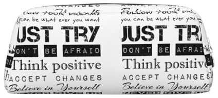 CHANGLEI Never Give Up Personalisiertes Federmäppchen aus Leder für Mädchen und Jungen, bedrucktes, leichtes Federmäppchen, silber, Einheitsgröße, Taschen-Organizer