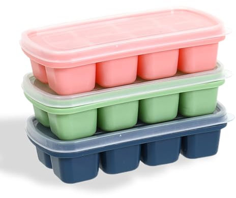 Ice Cube Tray with Lid, 3 Pieces Easy-to-Remove Ice Cream Molds with Removable Lids, Ice Cube Trays Large, Reusable and BPA Free for Whiskey, Cocktail, Drinks&Baby Food, Freezer, Multicolor