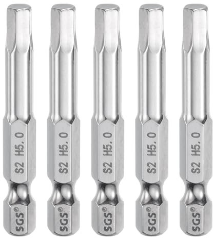 sourcing map 5pcs Hex Head Wrench Drill Bit 5mm (H5) Metric 1/4 Hex Shank 50mm (2) Long Magnetic S2 Steel Screwdriver Bits Industrial Grade Hexagon Flat Tip Drill Bits for Screws