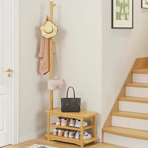 Portemanteau d'entrée Porte-manteau pour vêtements, vêtements, vêtements, vêtements suspendus, porte-manteau avec table d'appoint, porte-vêtements autoportant avec 5 crochets, avec porte-cha