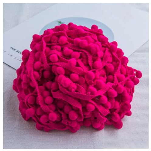 GreatRise Pompon-Borte Bunt Pom Poms Quaste Borte Spitzenband mit 1.2 cm Pompons Bommelborte Pomponband Quaste Trim Band für Basteln Nähen Kleidung Zuhause Dekorieren Rosarot 3 Yard