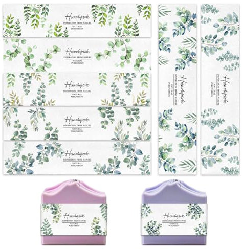 PH PandaHall 90pcs Aquarell-Blätter Seife Wrappers, 9 Styles Pflanze Zweig Seife Etiketten Seife Verpackung Papier Handwerker Wrapper für hausgemachte Seife Lotion Bars Bad Geschenkverpackung, 21x5cm