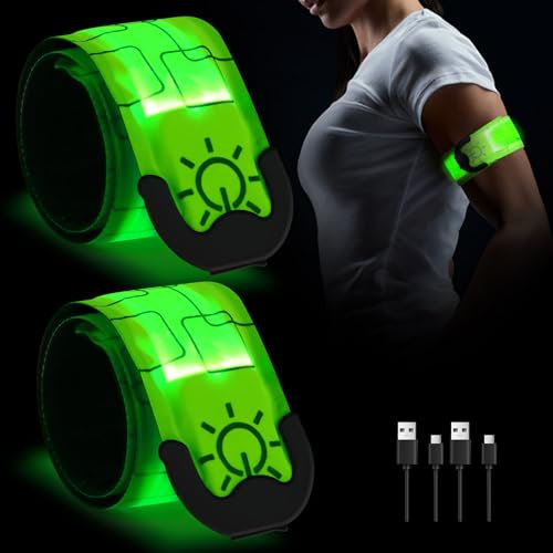 RISVOWO 2 Stück LED Armband Aufladbar, Reflective Leucht Armbänder mit USB, Reflective Leuchtbänder, Leuchtarmband Kinder, Sicherheits Licht für Joggen, Nachtlauf, Radfahren LED Wristband