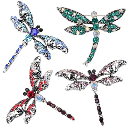 4-teiliges Set von Bunten Libellen Damen Strass Brosche, Kristall Pin Brosche, Libelle Brosche Pin für Pullover, Mantel, Oberbekleidung Eleganten Stil Als Geschenk für Frauen Kleidung Dekoration