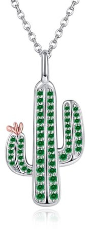 DAYLINLOVE Kaktus Kette 925 Sterling Silber Grünem Kaktus Anhänger Halskette Kaktuspflanze Natur Schmuck Geschenk für Damen Mädchen Frauen Mutter