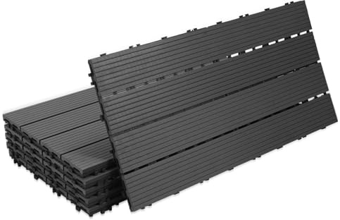ISOISL 30er Set WPC Terrassenfliesen, 30x60cm Balkonfliesen Klickfliesen, WPC Fliesen für 5m², Bodenbelag mit Drainage, Terrassendielen Wasserfest Korrosionsbeständig, für Balkon Terrasse, Anthrazit