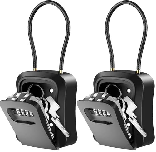 2 Stück Schlüsseltresor mit Zahlencode, Abnehmbares Kabel, Wetterfest, 4 Stelliger Zahlencode, Schlüsselbox für Türkarte