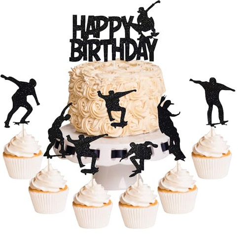 Skateboard Cake Decor Cupcake Toppers Skateboarding Cupcake Picks Sport Theme Birthday Party Cake Decorations Supplies